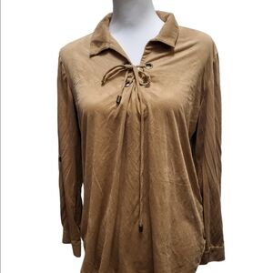 Kay Celine Tan Lace-Up Blouse